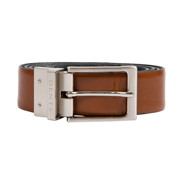 Dents Men’s Heritage Reversible Full-Grain Leather Belt With Satin Nickel Bu
