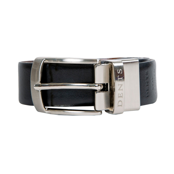 dents Men’s Heritage Reversible Full-Grain Leather Belt with Satin Nickel Bu
