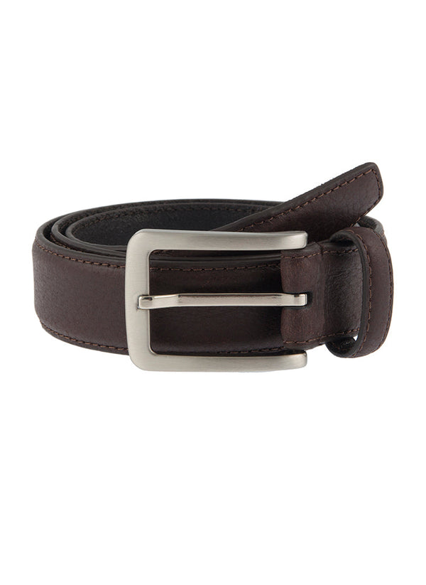 dents Men's Lined Full-Grain Leather Belt with Satin Nickel Buckle and Pebbl