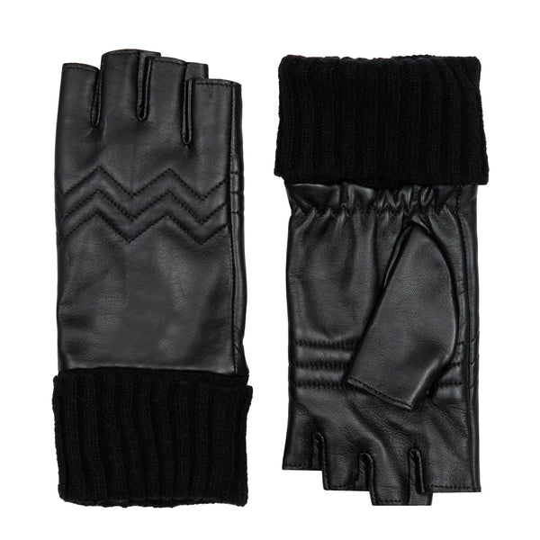 Dents Women’s Fingerless Fleece-Lined Leather Gloves With Quilted Chevron De