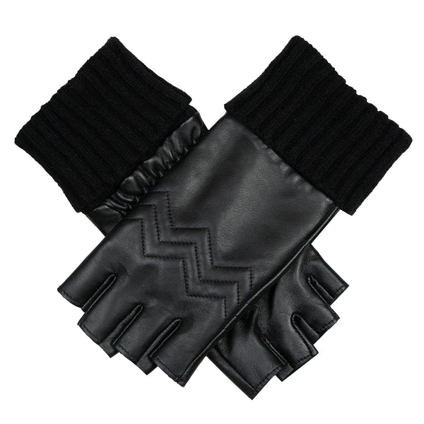 dents Women’s Fingerless Fleece-Lined Leather Gloves with Quilted Chevron De