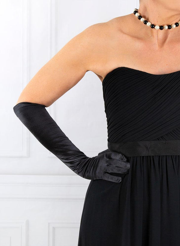 Dents Women's Long Below-Elbow Satin Gloves With Buttons