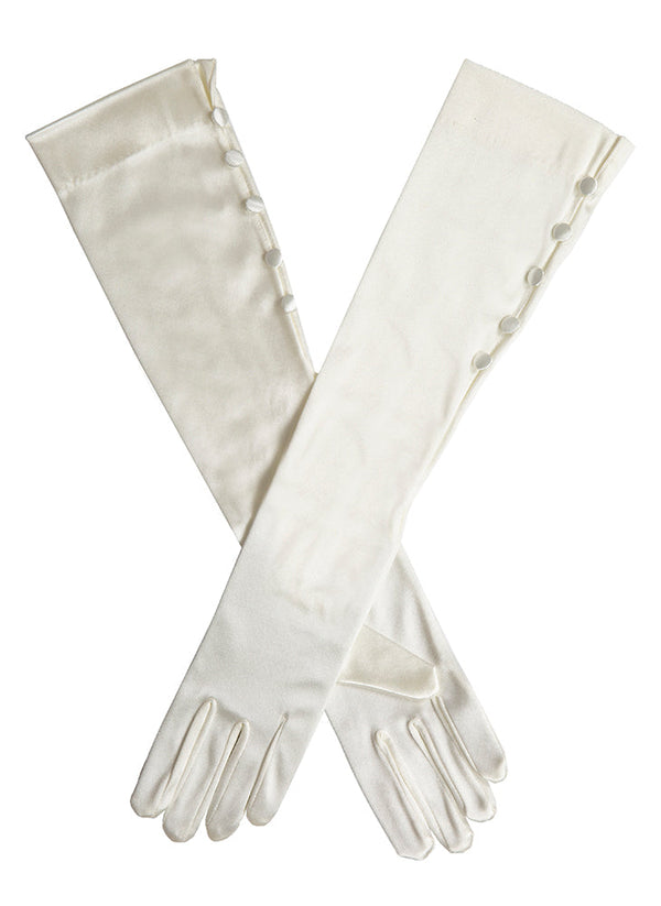 Dents Women's Long Below-Elbow Satin Gloves With Buttons