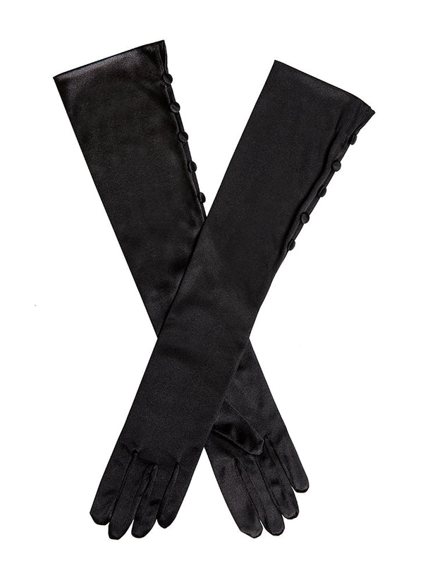 dents Women's Long Below-Elbow Satin Gloves with Buttons