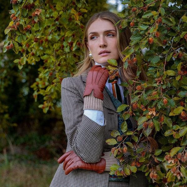 Dents Women’s Three-Point Wool Blend-Lined Leather Gloves With Knitted Cuffs