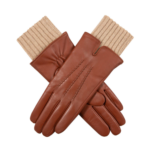 dents Women’s Three-Point Wool Blend-Lined Leather Gloves with Knitted Cuffs