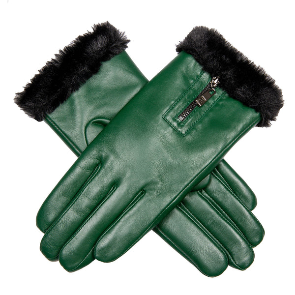Dents Women’s Touchscreen Faux Fur-Lined Leather Gloves With Zip