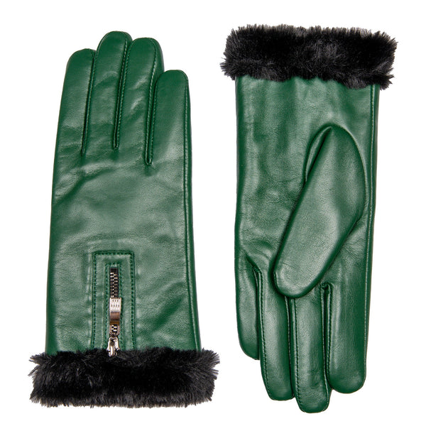 Dents Women’s Touchscreen Faux Fur-Lined Leather Gloves With Zip