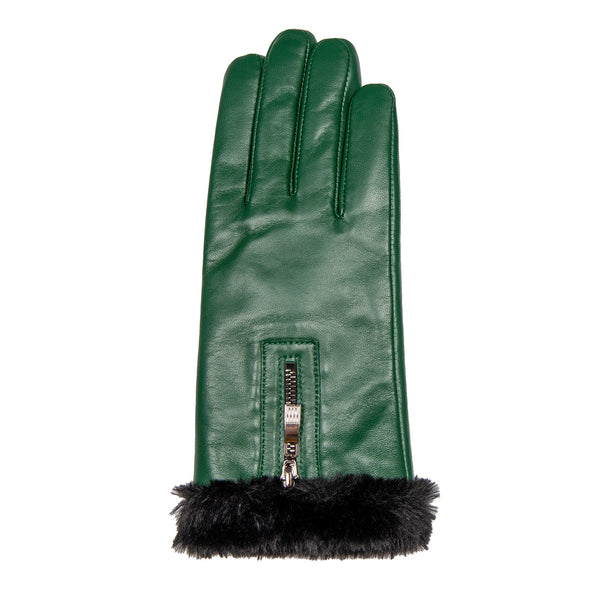 Dents Women’s Touchscreen Faux Fur-Lined Leather Gloves With Zip
