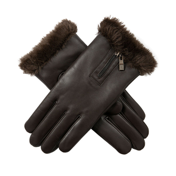 dents Women’s Touchscreen Faux Fur-Lined Leather Gloves with Zip