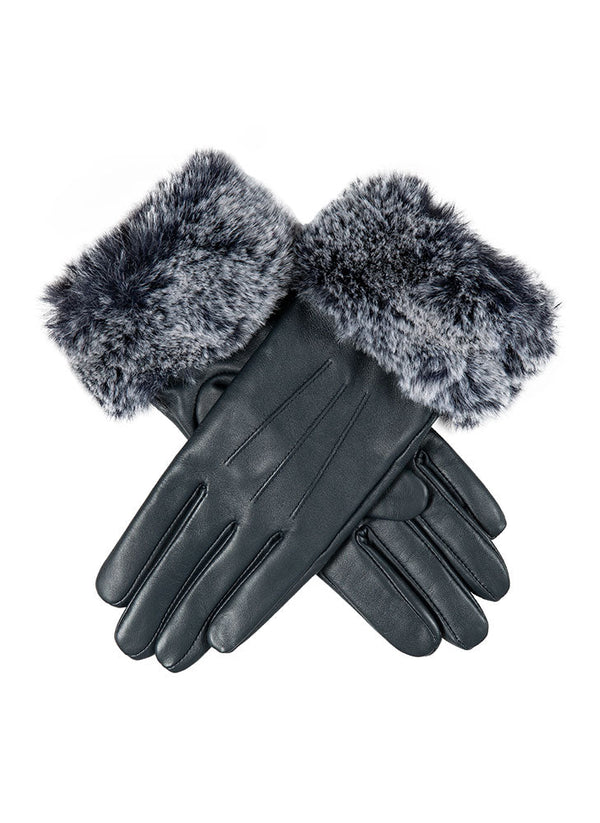 Dents Women’s Touchscreen Three-Point Lined Leather Gloves With Faux Fur Cuf