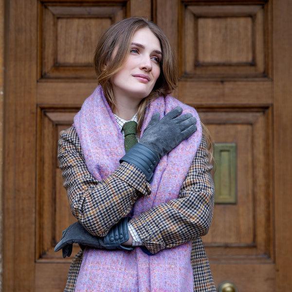 Dents Women’s Touchscreen Water Resistant Lined Suede Gloves With Leather Cu