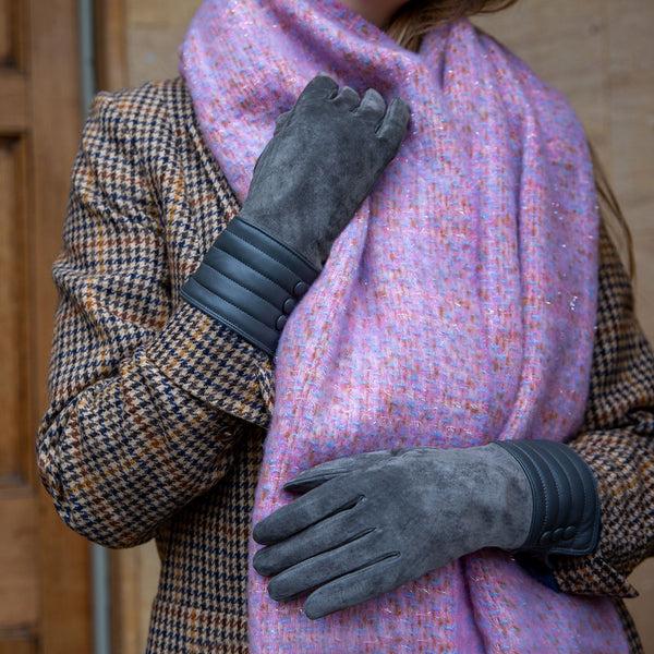 Dents Women’s Touchscreen Water Resistant Lined Suede Gloves With Leather Cu