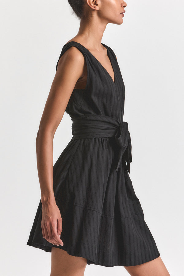 Derek Lam Abby Crochet Stripe Shirting Mini Dress Black