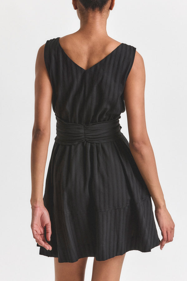 Derek Lam Abby Crochet Stripe Shirting Mini Dress Black
