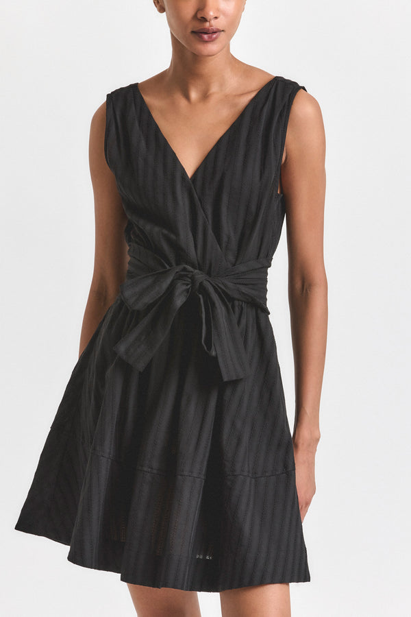 derek lam Abby Crochet Stripe Shirting Mini Dress Black