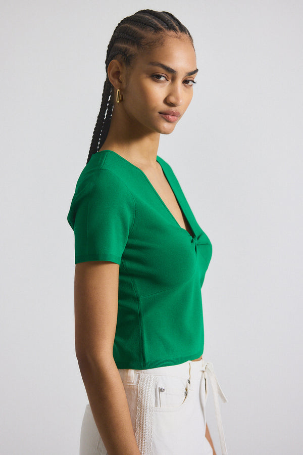 Derek Lam Belle Viscose Compact Knit Twist Front Sweater Kelly Green