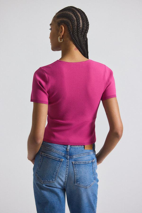 Derek Lam Belle Viscose Compact Knit Twist Front Sweater Raspberry