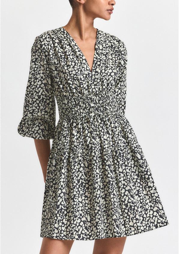 Derek Lam Emma V-Neck Dress Black-White Hearts