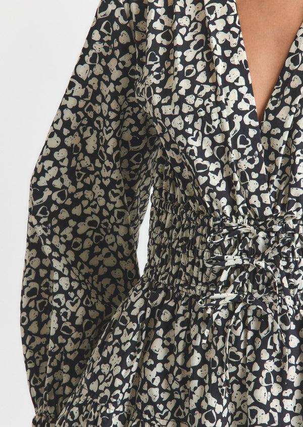 Derek Lam Emma V-Neck Dress Black-White Hearts