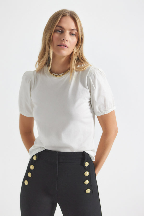 Derek Lam Eva Puff Sleeve T-Shirt Optic White