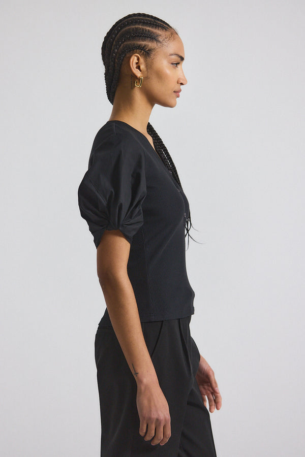 Derek Lam Fallon Mixed Media Tee Black