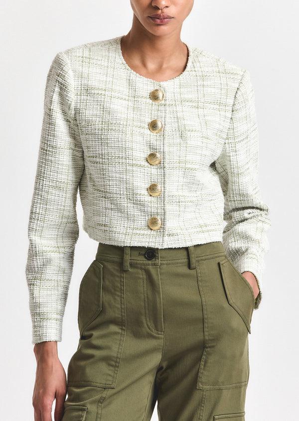 Derek Lam Juliette Tweed Jacket Soft Sage-White