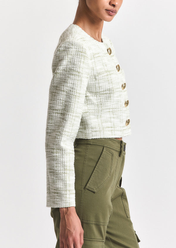 Derek Lam Juliette Tweed Jacket Soft Sage-White