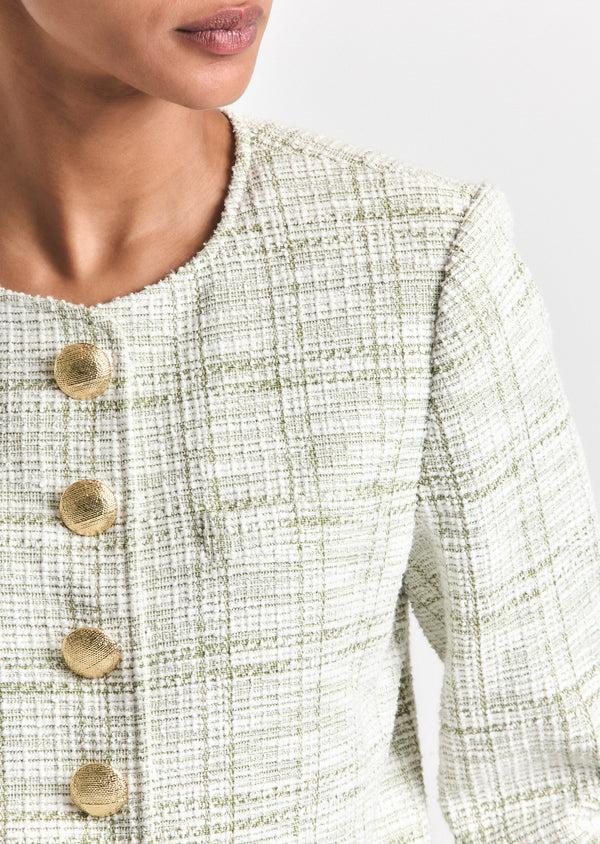 Derek Lam Juliette Tweed Jacket Soft Sage-White