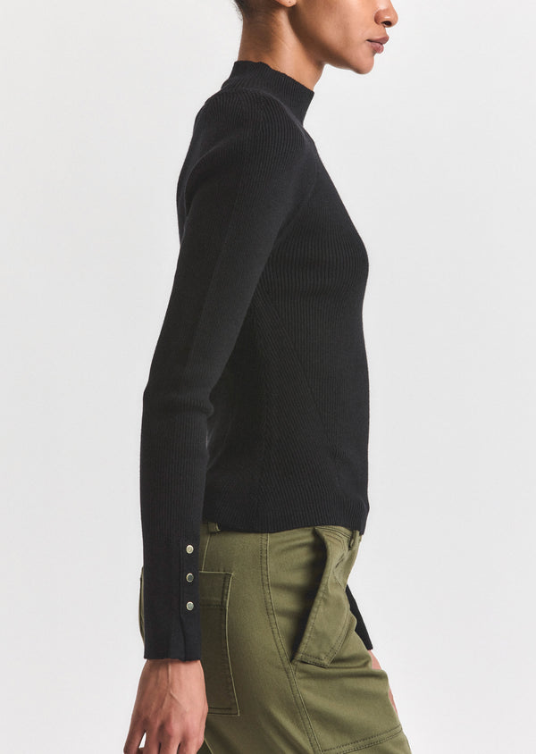 Derek Lam Kassandra Ribbed Mock Neck Sweater Black