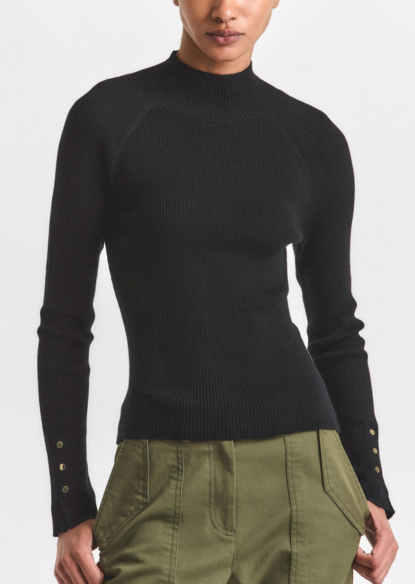 derek lam Kassandra Ribbed Mock Neck Sweater Black