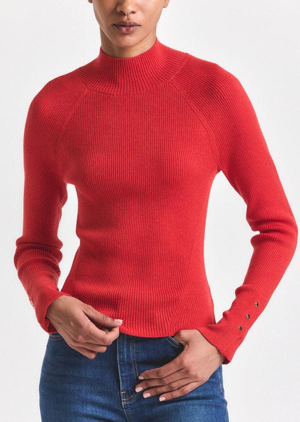 Derek Lam Kassandra Ribbed Mock Neck Sweater Flame