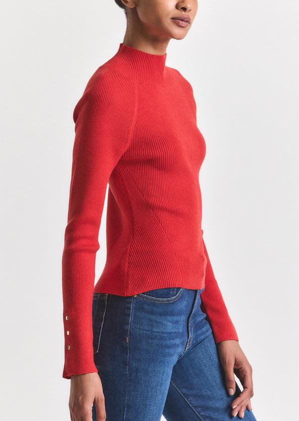 Derek Lam Kassandra Ribbed Mock Neck Sweater Flame