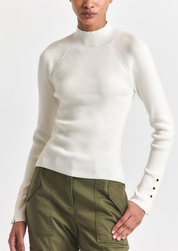 derek lam Kassandra Ribbed Mock Neck Sweater Ivory