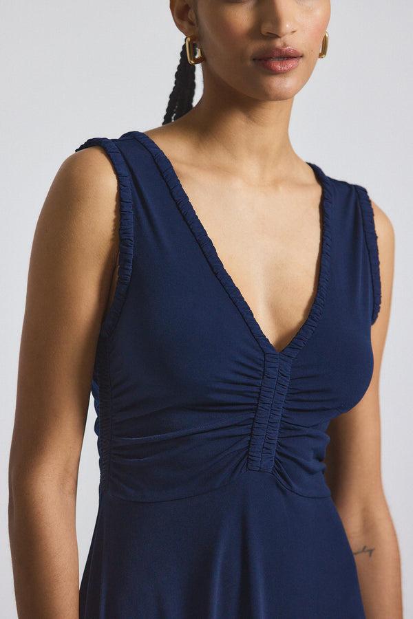 Derek Lam Misha Matte Jersey Ruched Dress Navy