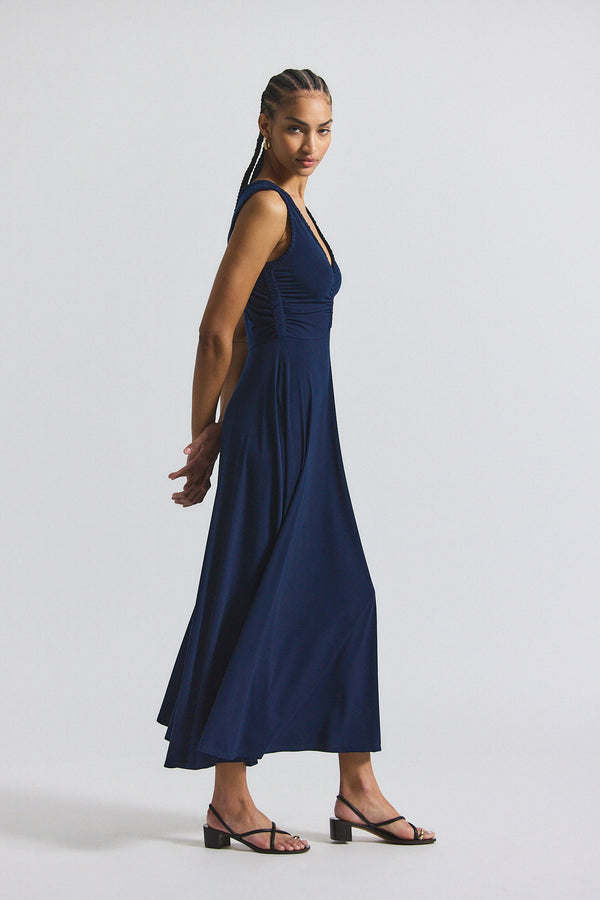 Derek Lam Misha Matte Jersey Ruched Dress Navy