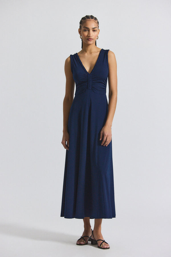 derek lam Misha Matte Jersey Ruched Dress Navy