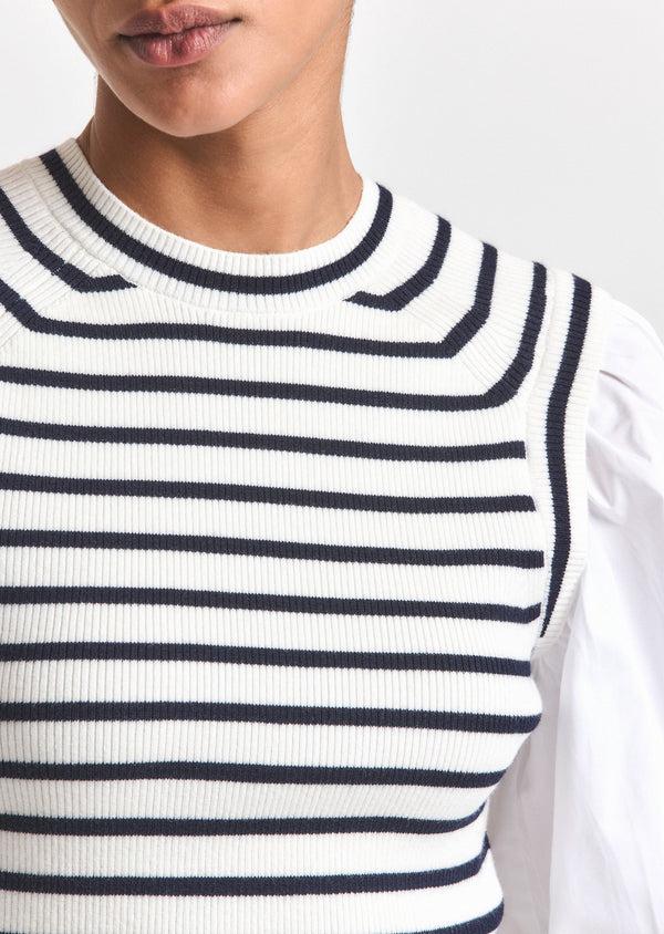 Derek Lam Tirza Mixed Media Top White-Navy