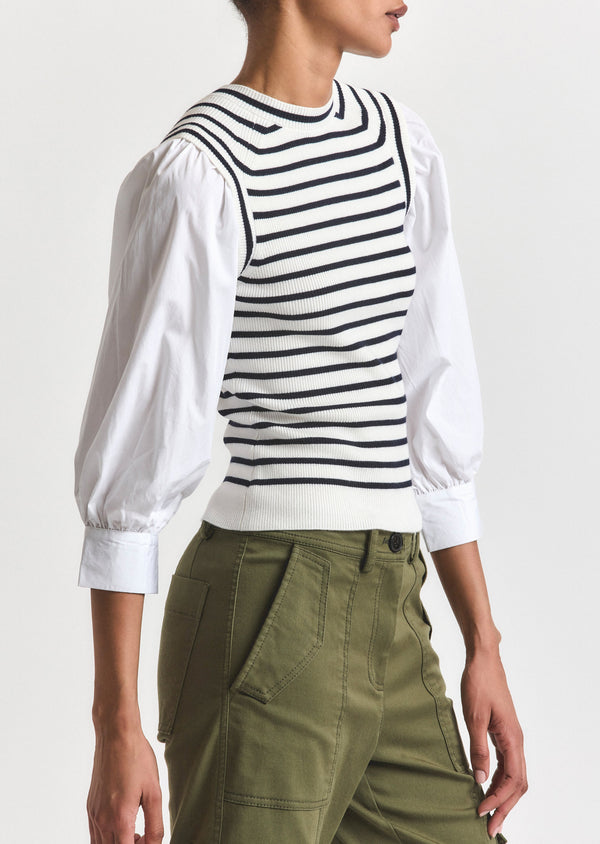 Derek Lam Tirza Mixed Media Top White-Navy