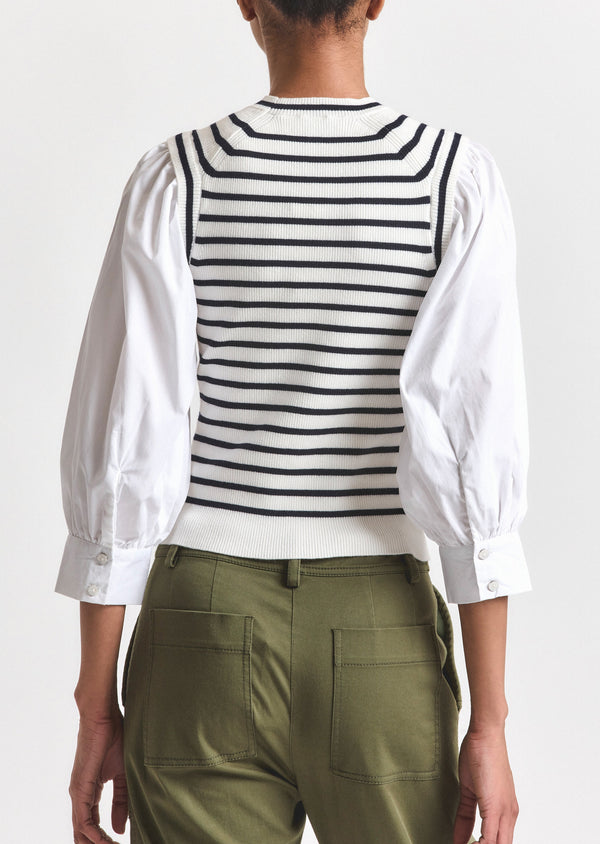 Derek Lam Tirza Mixed Media Top White-Navy