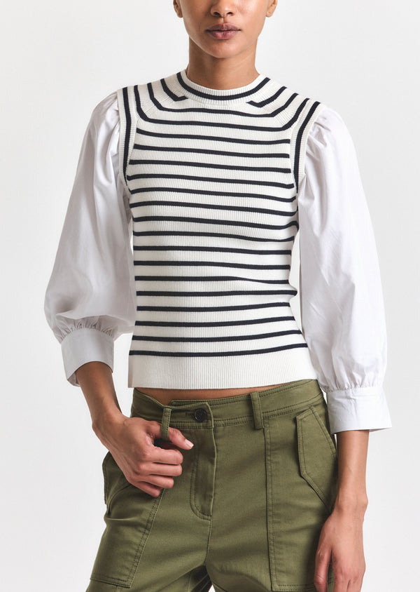 derek lam Tirza Mixed Media Top White-Navy