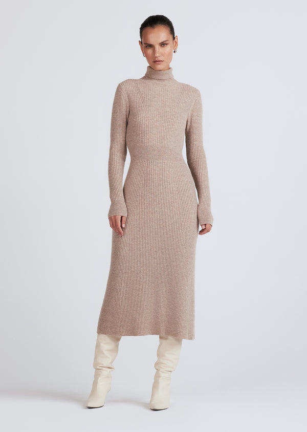 Derek Lam Diana Turtleneck Dress Light Taupe Melange