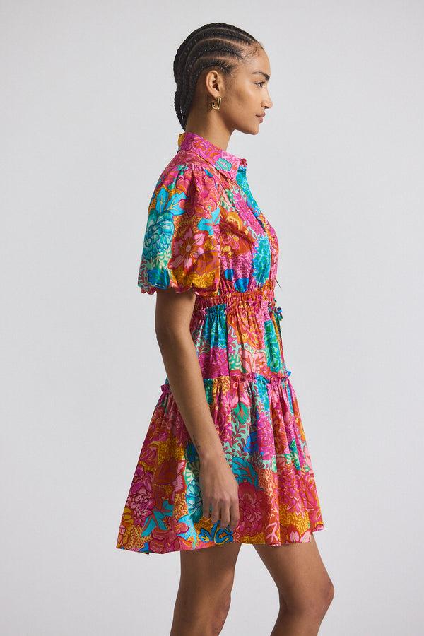Derek Lam Doha Balloon Sleeve Shirt Dress Pink Multi