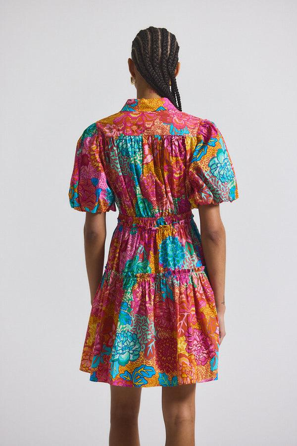 Derek Lam Doha Balloon Sleeve Shirt Dress Pink Multi