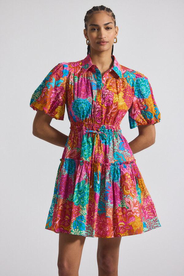 derek lam Doha Balloon Sleeve Shirt Dress Pink Multi