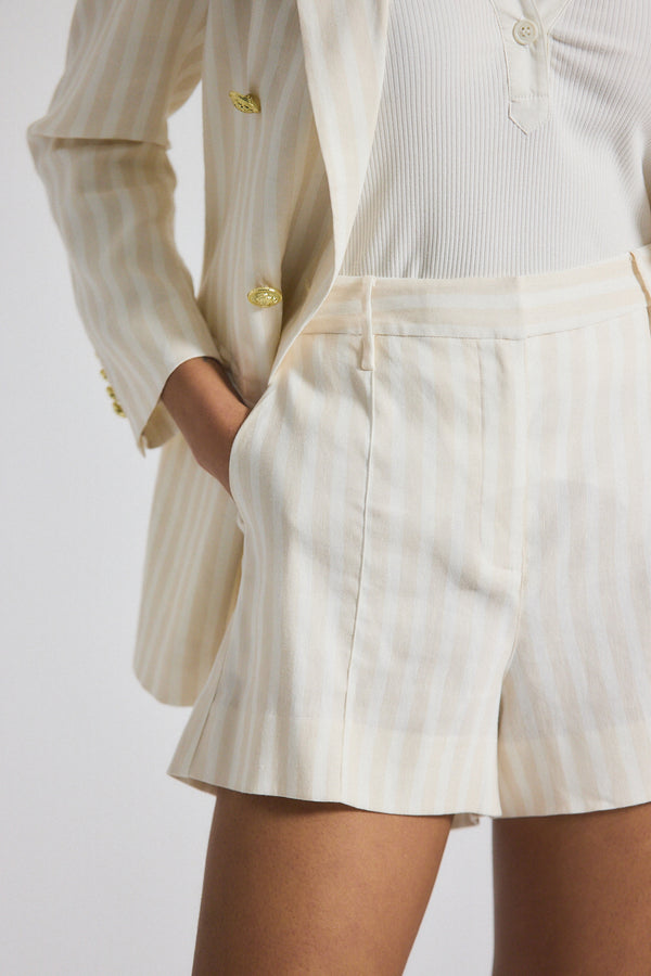 Derek Lam Freja Tonal Stripe Stretch Linen Short Sand-White