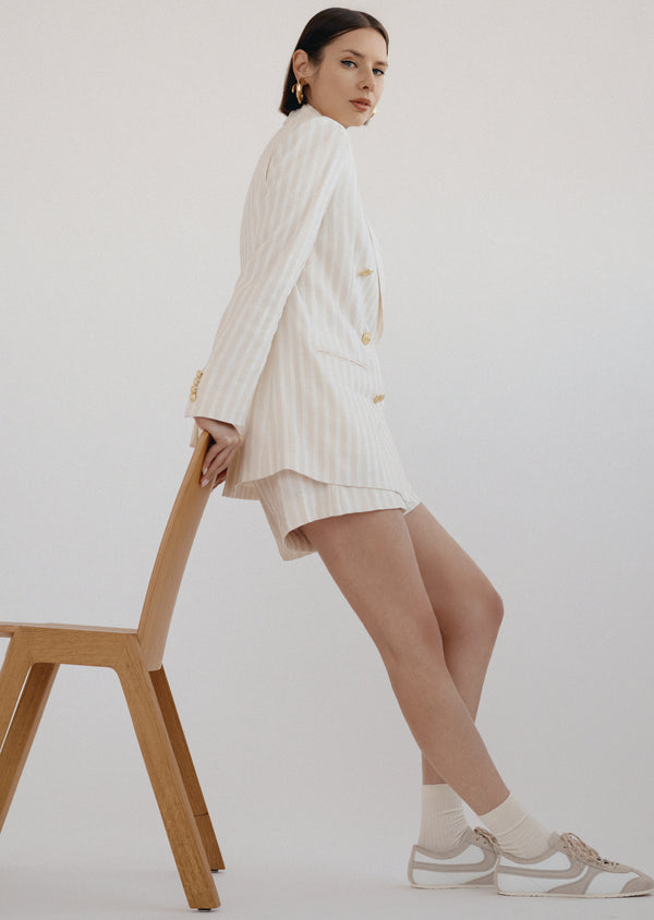 Derek Lam Freja Tonal Stripe Stretch Linen Short Sand-White