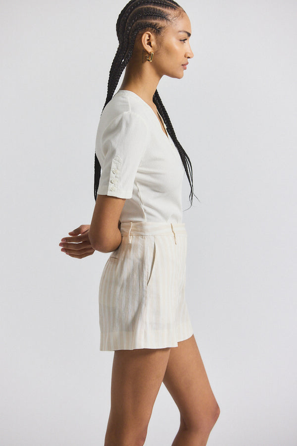 Derek Lam Freja Tonal Stripe Stretch Linen Short Sand-White