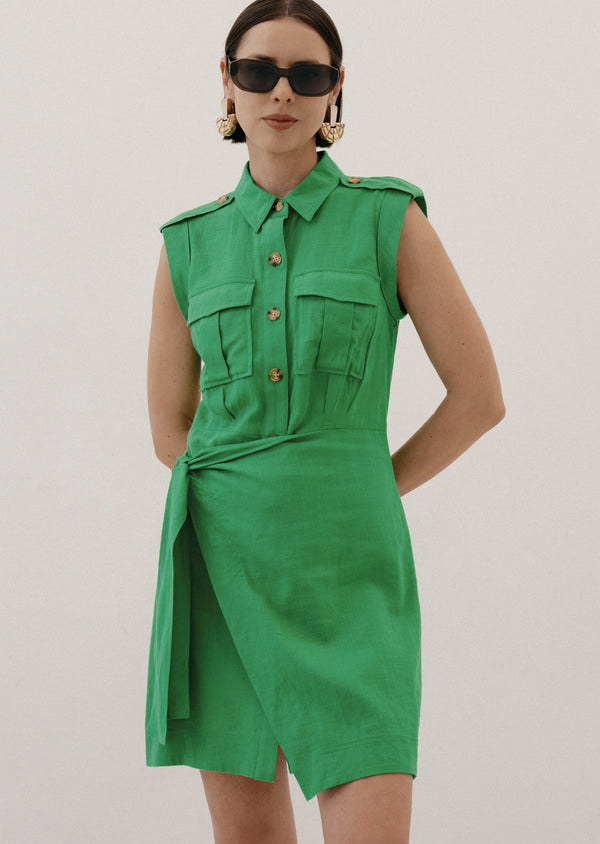 Derek Lam Giselle Mini Tie Front Cargo Dress Kelly Green