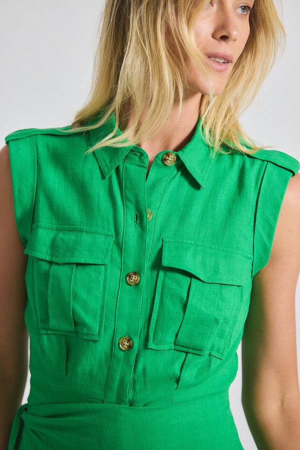 Derek Lam Giselle Mini Tie Front Cargo Dress Kelly Green